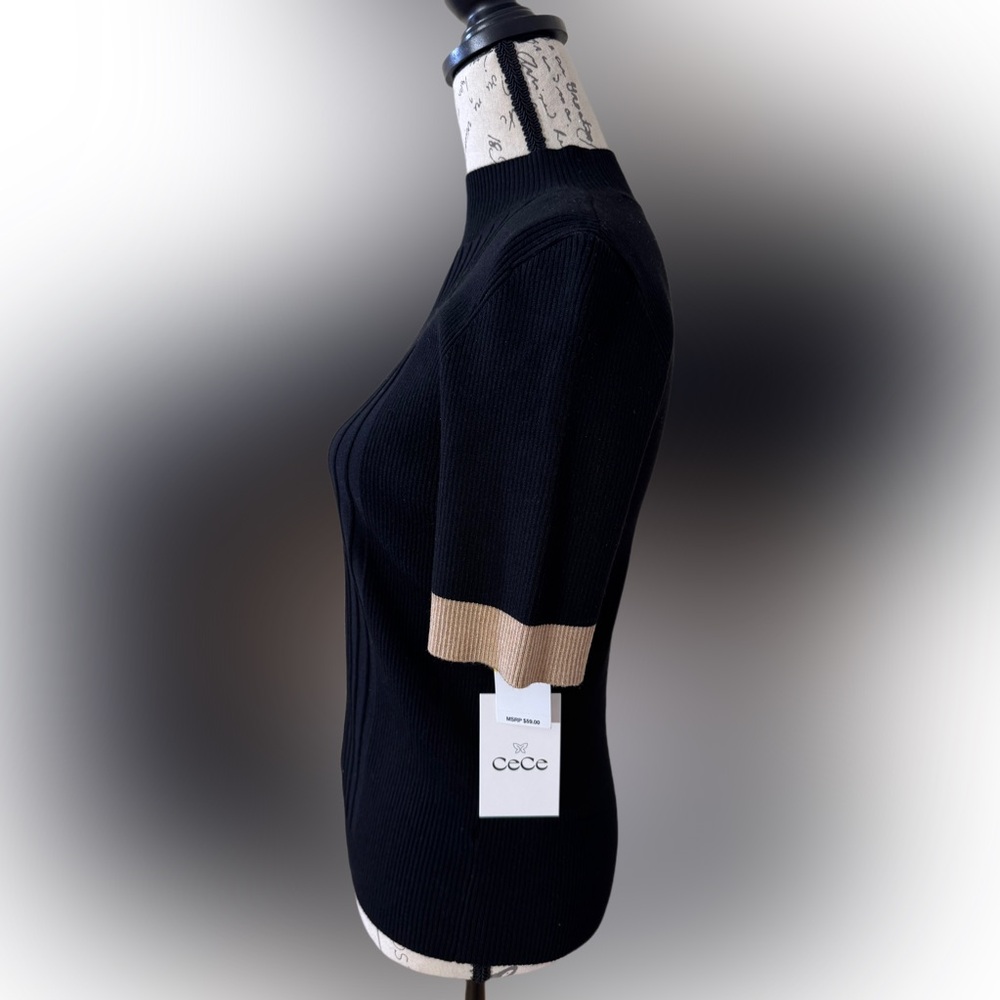 CeCe Black and Tan Ribbed Women's Sweater Size M